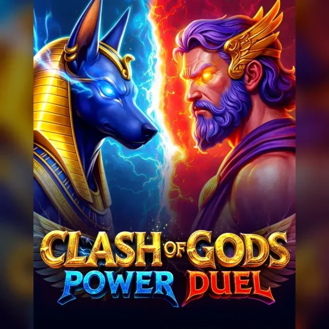 Portada de Clash of Gods Power Duel con Anubis, Hades y símbolos VS.