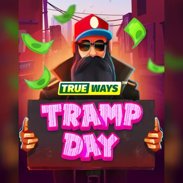 Portada de Tramp Day TRUEWAYS™ con monedas, símbolos Wild y jackpots.