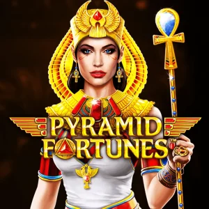 Pyramid Fortunes mit roten und blauen Wilds, Pyramiden-Scatters und Jackpot-Münzen