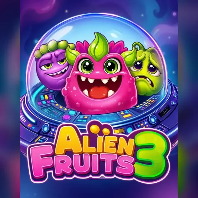 Portada de Alien Fruits 3 con frutas y elementos de temática espacial.