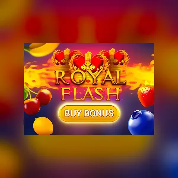 Portada de Royal Flash Buy Bonus con frutas, Wilds expansivos y símbolos Scatter.